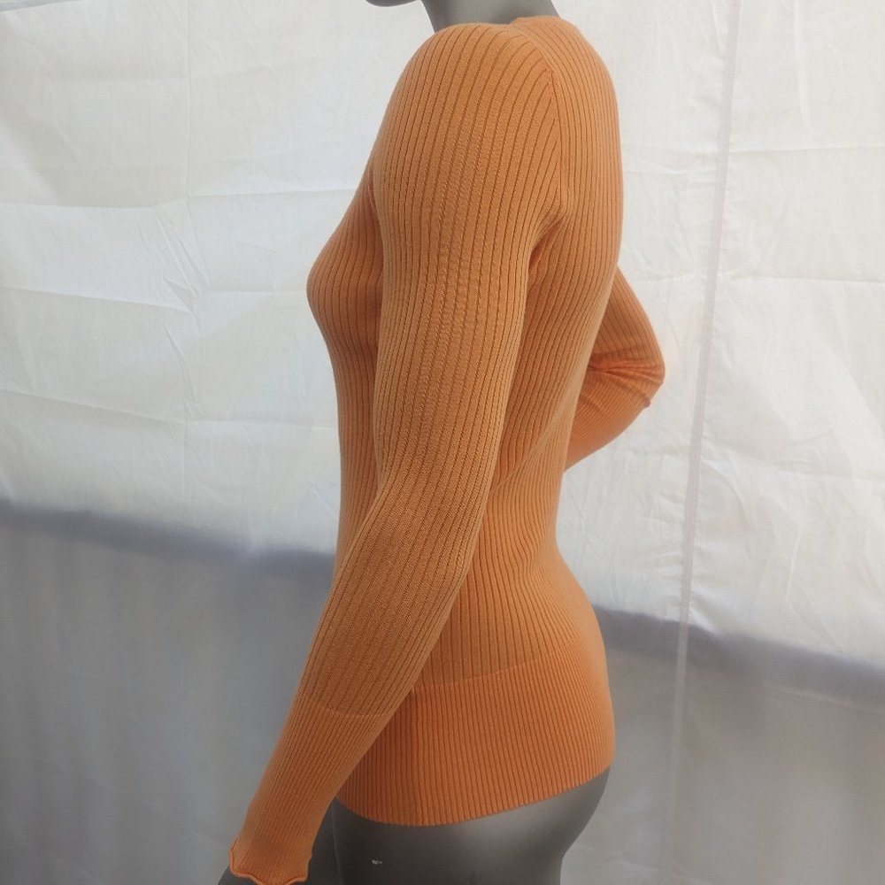 Cotton Rib Knit V-neck Long Sleeve Pull On Sweater* - Picture 2 of 15